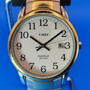Vintage 1998 Timex Easy Ready Date Two Tone Mens‎ Quartz Watch Size 6.25-8.5
